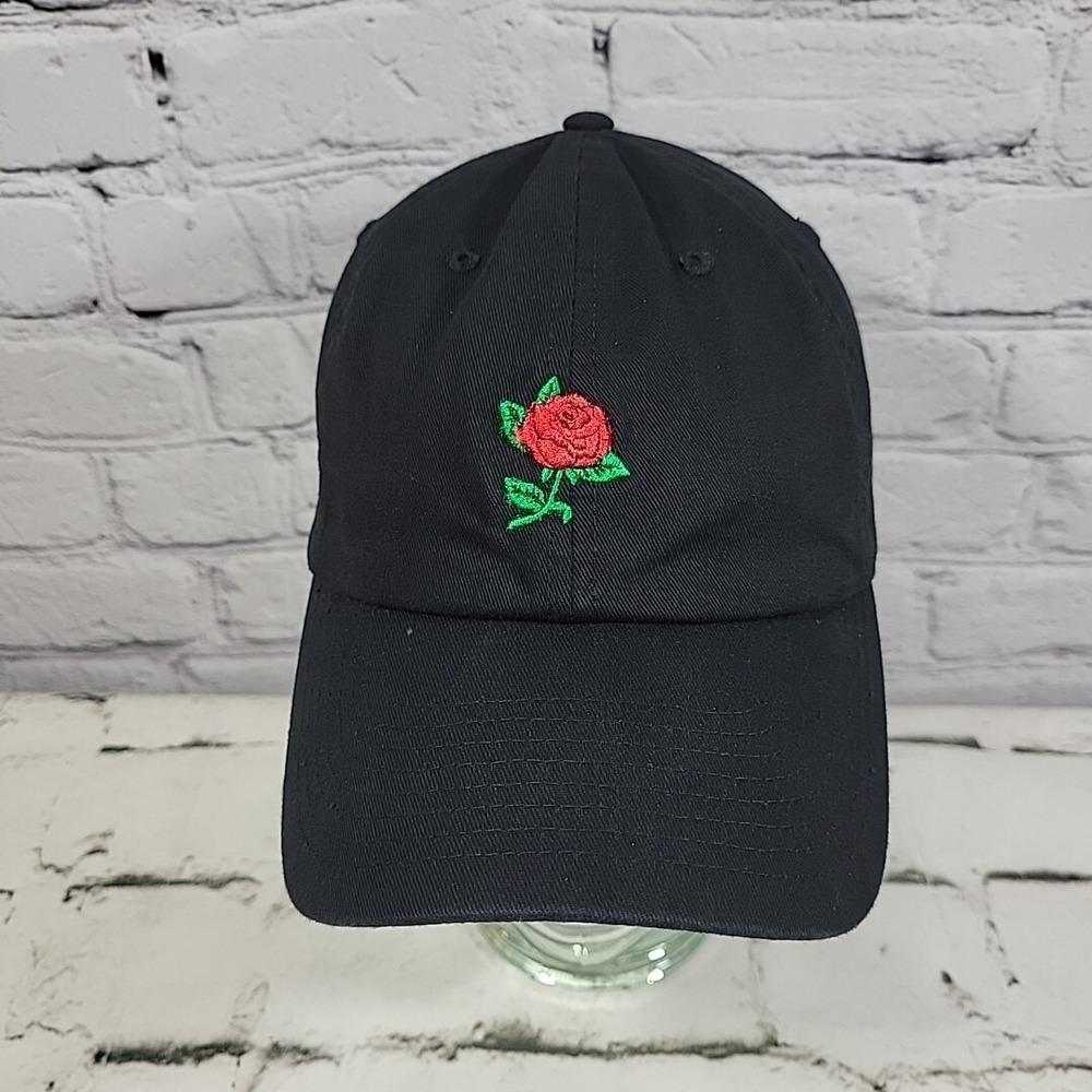 KBethos Hat Rose Embroidered Black Unisex One Size Strapback Ball Cap